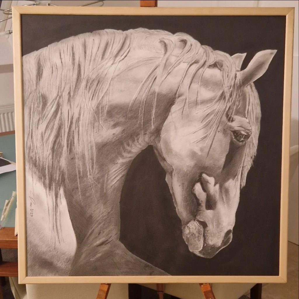 Pferdekopf Gemälde Lipizzaner, Tiermalerei 80 × 80 cm, elegant und dynamisch